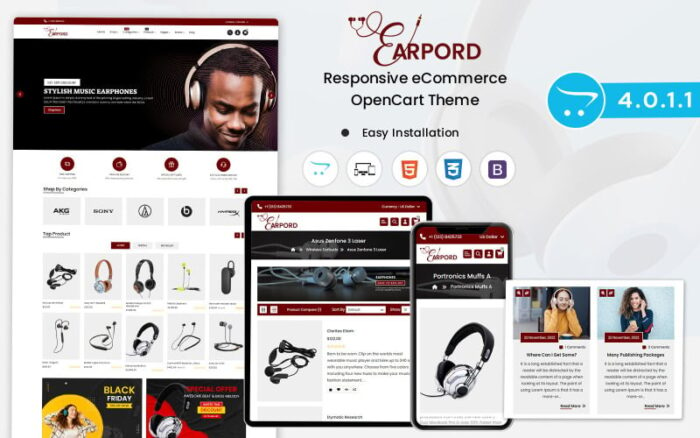 Earpords - Opencart  template to Sell Earphones, Airpods, Headphones, Bluetooth, and Neckbands