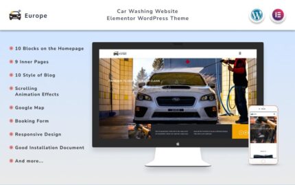 Europe - Car Washing Website Elementor WordPress Theme