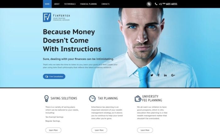 FinVertex - Financial Advisor Responsive HTML Landing Page Template