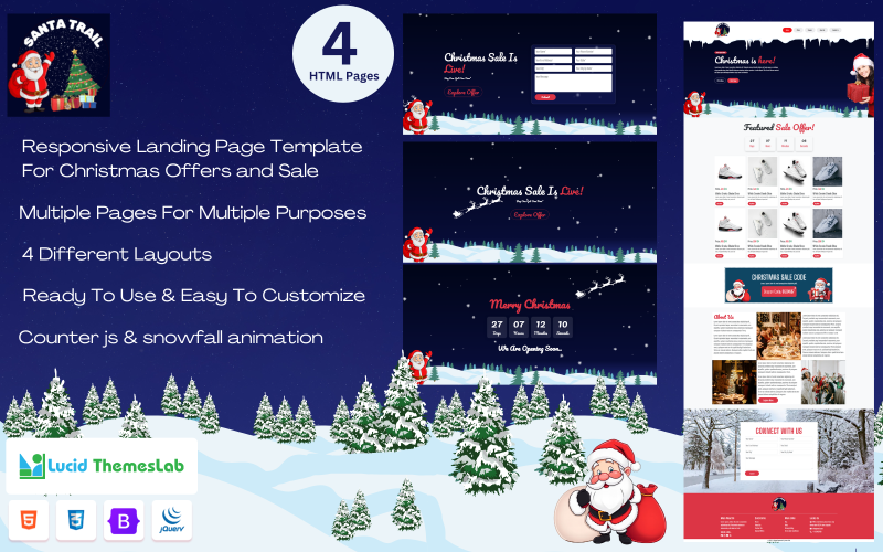 Santa Trail | Bootstrap Landing Page For Christmas Offers, Sale, Launches, Promotions