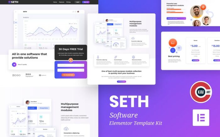 Seth - Software Landing Page Elementor Template Kit