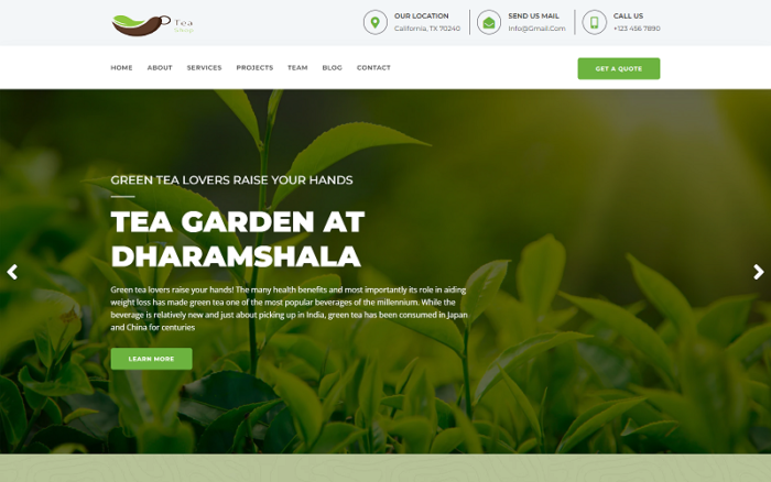 Tea Shop  Landing Page Template