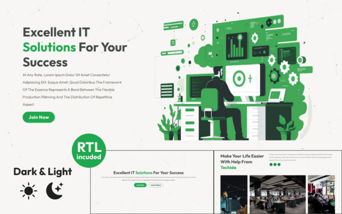 Techida - IT Solutions Company -  Business Services Multipurpose Responsive Landing Page Template